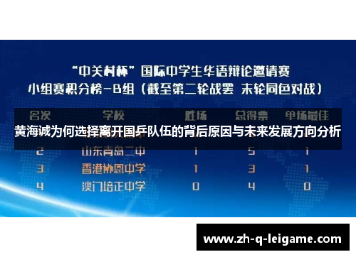黄海诚为何选择离开国乒队伍的背后原因与未来发展方向分析